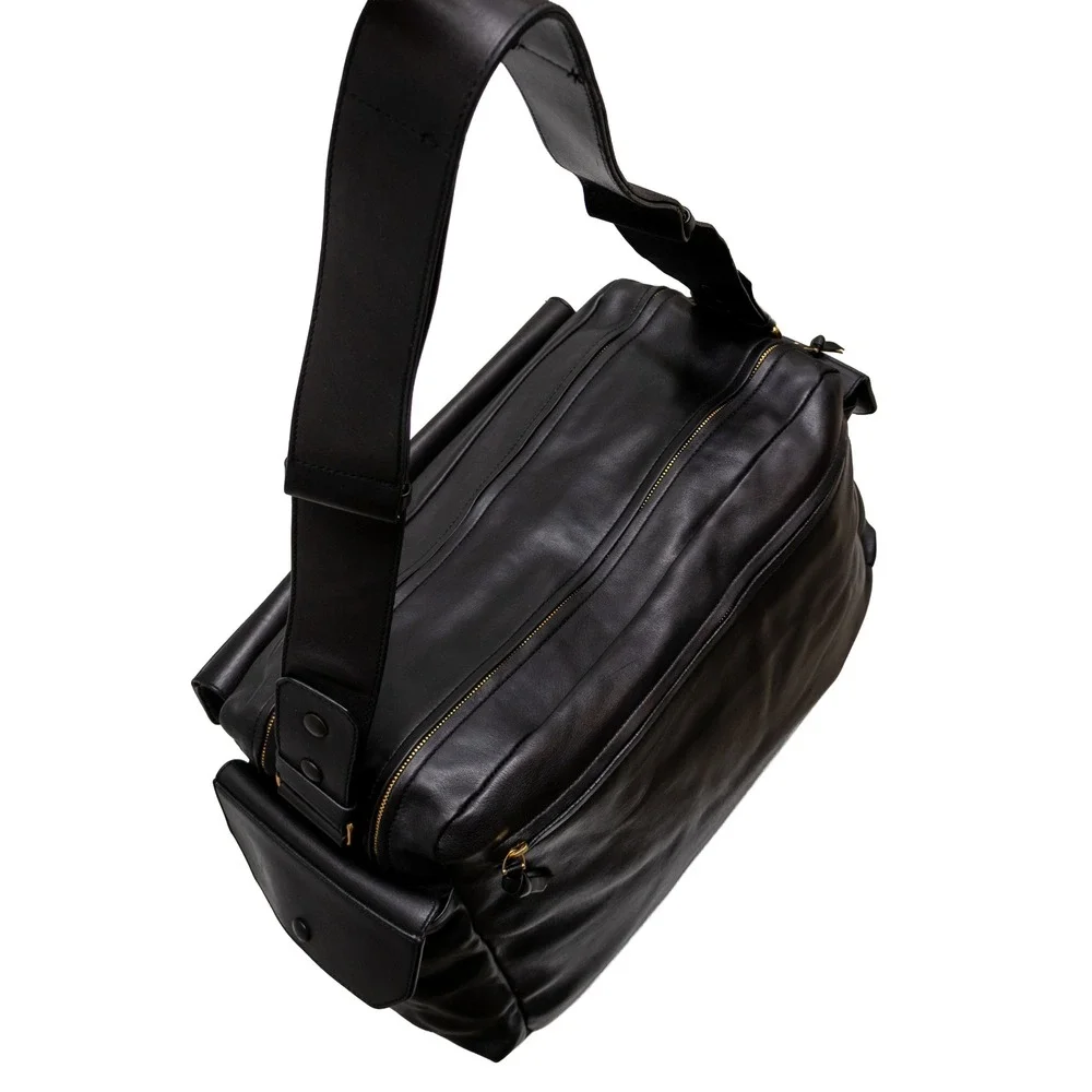 Vntg 1990s Bottega Veneta Dark Brown Leather Multi Pocket Messenger Shoulder Bag